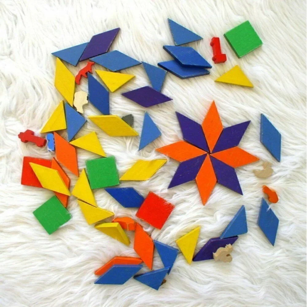 Children's Wooden Pattern Blocks Lot of 59 Pcs